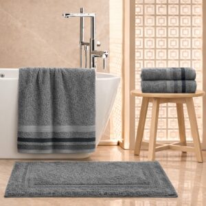 Kit Toalla Hogar Gris Oscuro x4 - 1 Toalla de cuerpo, 2 Toallas de manos y 1 Tapete