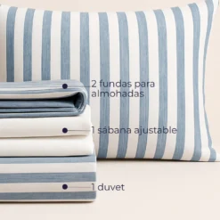 Juego de Duvet Cati nico Azul Raya Media Casa LiLe