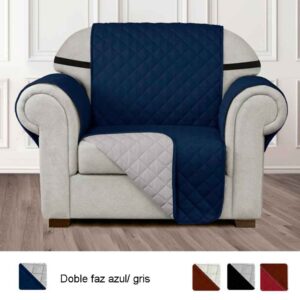Protector de sofá azul/gris doble faz un (1) puesto