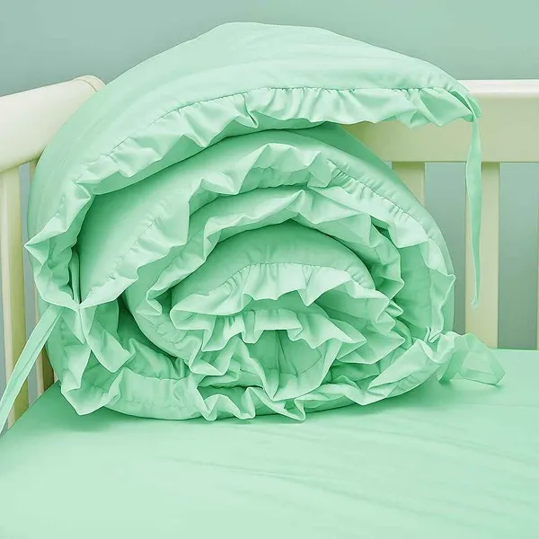 Protector de cuna acolchado color verde menta para lencería de cuna de bebé