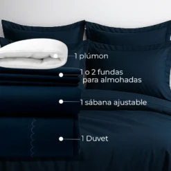 Combo Juego de Duvet en Algod n 400 Hilos Azul Oscuro+ Plum n Casa LiLe