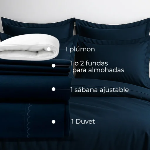 Combo Juego de Duvet en Algod n 400 Hilos Azul Oscuro+ Plum n Casa LiLe