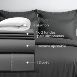 Combo Juego de Duvet en Algod n 400 Hilos Gris + Plum n Casa LiLe
