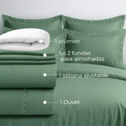Combo: juego de Duvet Verde Oliva + plum n Casa LiLe