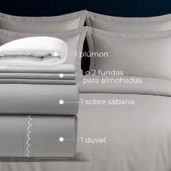 Combo Juego de Duvet 300 hilos Gris Claro + Plum n Casa LiLe