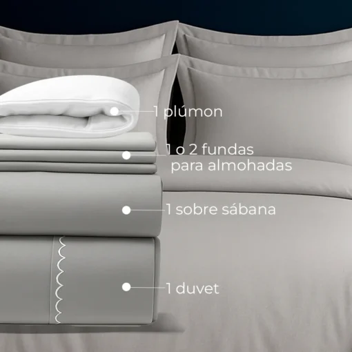 Combo Juego de Duvet 300 hilos Gris Claro + Plum n Casa LiLe