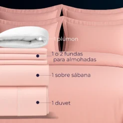 Combo Juego de Duvet 300 hilos Palo Rosa + Plum n Casa LiLe
