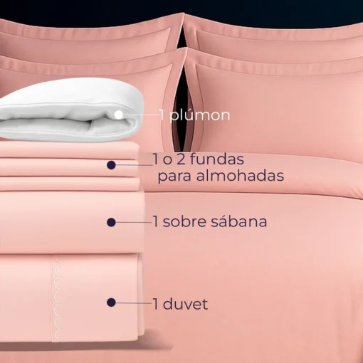 Combo Juego de Duvet 300 hilos Palo Rosa + Plum n Casa LiLe