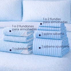 Alternative view of Combo Fresh Infantil Celeste/Blanco – Juego de Sábanas Azul Cielo Embosadas + Cubrelecho Infantil Celeste/Blanco