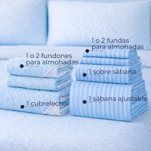 Combo Fresh Infantil Celeste/Blanco Juego de S banas Azul Cielo Embosadas + Cubrelecho Infantil Celeste/Blanco Casa LiLe
