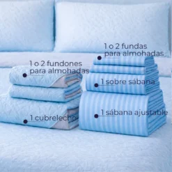 Combo Fresh Infantil Celeste/Gris Juego de S banas Azul Cielo Embosadas + Cubrelecho Infantil Celeste/Gris Casa LiLe