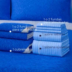 Combo Fresh Infantil Azul Rey/Gris Juego de S banas Azul Cielo Embosadas + Cubrelecho Infantil Azul Rey/Gris Casa LiLe