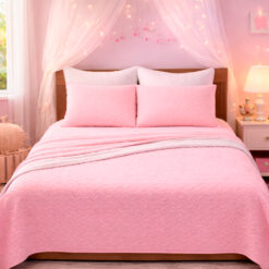 Combo Fresh Infantil Rosado/Blanco – Juego de Sábanas Rosado Embosadas + Cubrelecho Infantil Rosado/Blanco