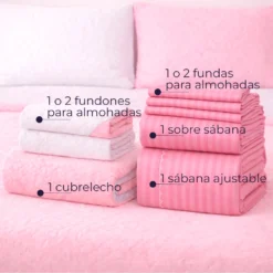 Combo Fresh Infantil Rosado/Blanco Juego de S banas Rosado Embosadas + Cubrelecho Infantil Rosado/Blanco Casa LiLe