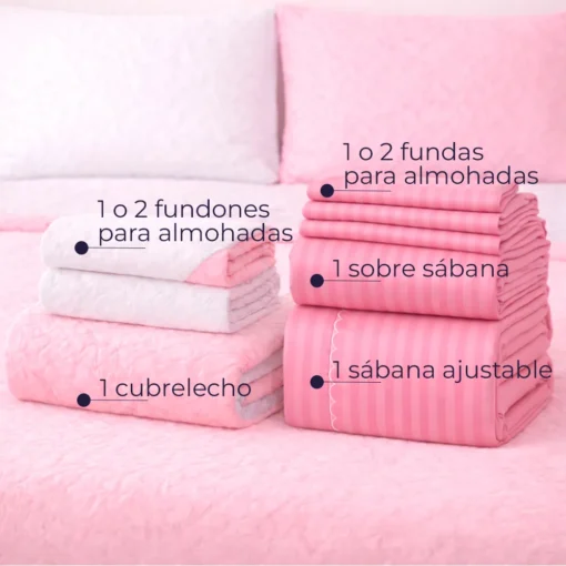 Combo Fresh Infantil Rosado/Blanco Juego de S banas Rosado Embosadas + Cubrelecho Infantil Rosado/Blanco Casa LiLe