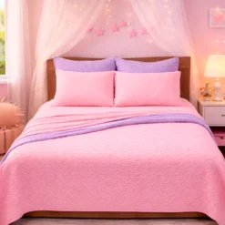 Combo Fresh Infantil Rosado/Lila Juego de S banas Rosado Embosadas + Cubrelecho Infantil Rosado/Lila Casa LiLe