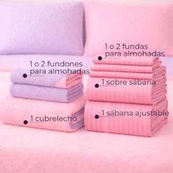 Combo Fresh Infantil Rosado/Lila Juego de S banas Rosado Embosadas + Cubrelecho Infantil Rosado/Lila Casa LiLe