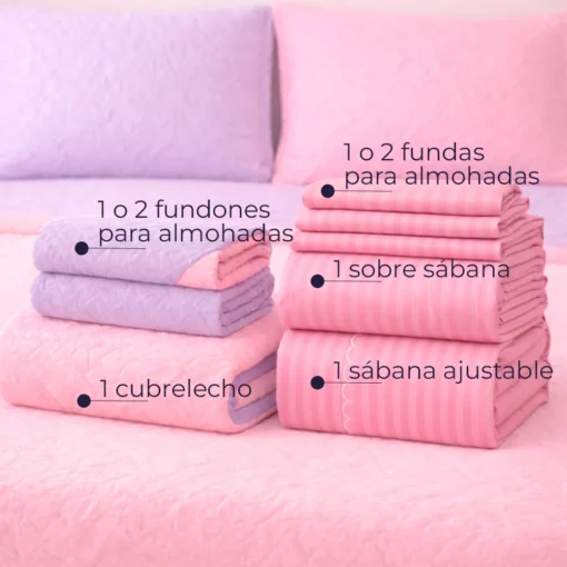 Combo Fresh Infantil Rosado/Lila Juego de S banas Rosado Embosadas + Cubrelecho Infantil Rosado/Lila Casa LiLe