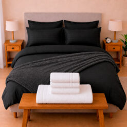 Combo Soltero 1000 Gris Oscuro Premium - Protector Antifluido, Plumón, Almohada(s), Juego Duvet, Cobija Bunny y Toallas