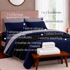 Alternative view of Combo 2000 Azul Gris – Colcha Española, Fundones, Cobija Bunny a Elección, Protector de Colchón Antifluido, Juego de Sábanas, Almohada(s), 2 Toallas de Manos, Toalla de Cuerpo y Tapete de Baño
