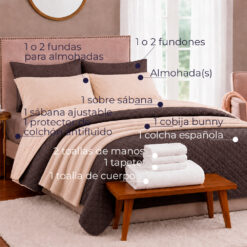 Alternative view of Combo 2000 Beige Café – Colcha Española, Fundones, Cobija Bunny a Elección, Protector de Colchón Antifluido, Juego de Sábanas, Almohada(s), 2 Toallas de Manos, Toalla de Cuerpo y Tapete de Baño