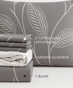 Alternative view of Juego de Duvet Jacquard Gris Hojas