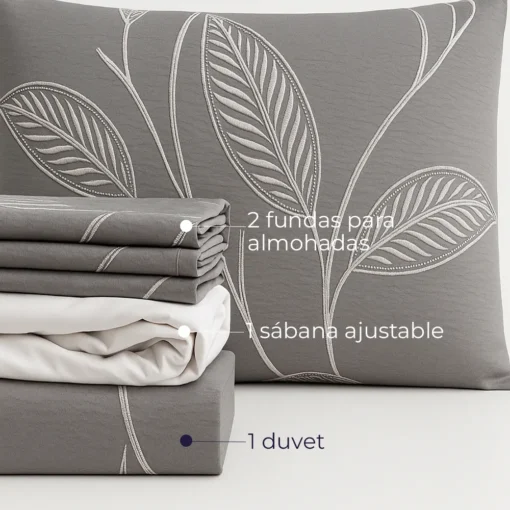 Juego de Duvet Jacquard Gris Hojas Casa LiLe