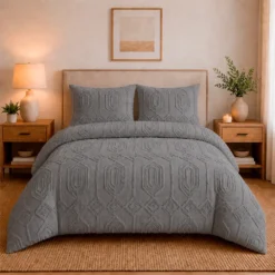 Juego de Duvet Jacquard Dise o Geom trico Gris Piedra Casa LiLe