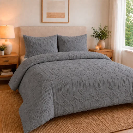 Juego de Duvet Jacquard Dise o Geom trico Gris Piedra Casa LiLe
