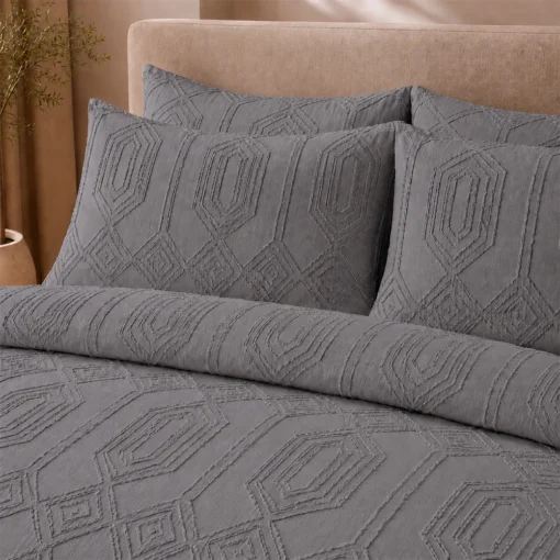 Juego de Duvet Jacquard Dise o Geom trico Gris Piedra Casa LiLe