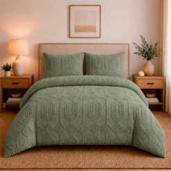 Juego de Duvet Jacquard Diseño Geométrico Verde Oliva