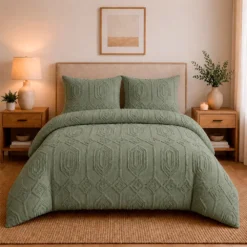 Juego de Duvet Jacquard Dise o Geom trico Verde Oliva Casa LiLe