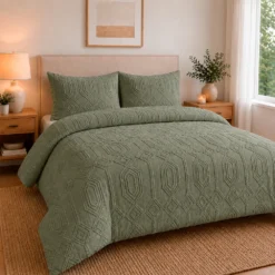 Juego de Duvet Jacquard Dise o Geom trico Verde Oliva Casa LiLe