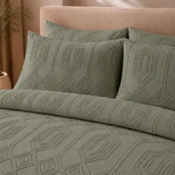 Juego de Duvet Jacquard Dise o Geom trico Verde Oliva Casa LiLe