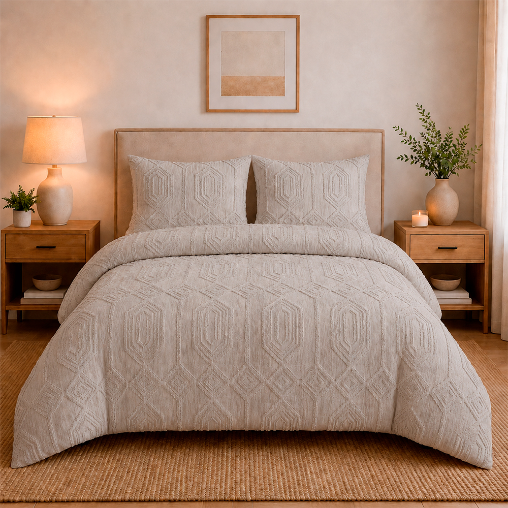 Juego de Duvet Jacquard Diseño Geométrico Taupé