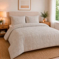Juego de Duvet Jacquard Dise o Geom trico Taup Casa LiLe