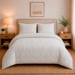 Juego de Duvet Jacquard Dise o Geom trico Blanco Casa LiLe