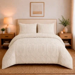 Juego de Duvet Jacquard Dise o Geom trico Marfil Casa LiLe