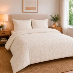 Juego de Duvet Jacquard Dise o Geom trico Marfil Casa LiLe