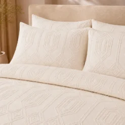 Juego de Duvet Jacquard Dise o Geom trico Marfil Casa LiLe