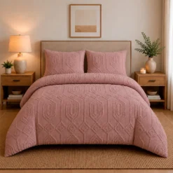 Juego de Duvet Jacquard Dise o Geom trico Rosado P lido Casa LiLe