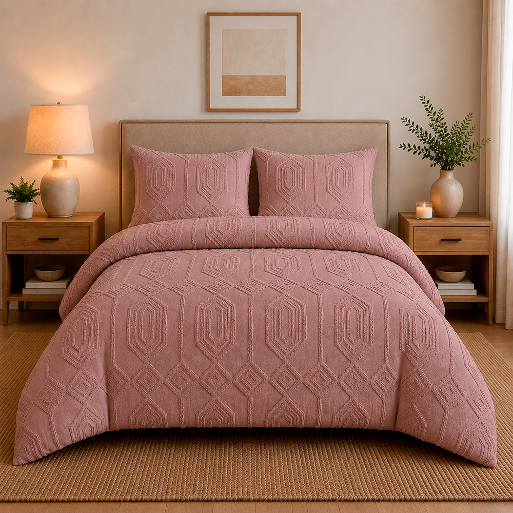 Juego de Duvet Jacquard Diseño Geométrico Rosado Pálido