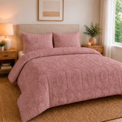 Juego de Duvet Jacquard Dise o Geom trico Rosado P lido Casa LiLe