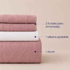 Juego de Duvet Jacquard Dise o Geom trico Rosado P lido Casa LiLe