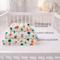 Juego de S banas de Cuna Estampadas 144 Hilos Polialgod n Sue os del Bosque Casa LiLe