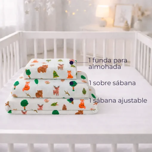 Juego de S banas de Cuna Estampadas 144 Hilos Polialgod n Sue os del Bosque Casa LiLe