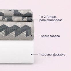 Juego de Sábanas Diseño Geométrico Gris 144 Hilos - Imagen 3