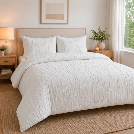 Juego de Duvet Jacquard L neas Blancas Casa LiLe