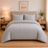 Juego de Duvet Jacquard L neas Gris Claro Casa LiLe