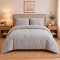 Juego de Duvet Jacquard L neas Gris Claro Casa LiLe